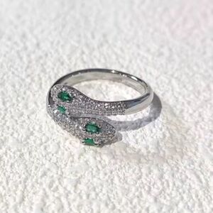 Serpenti Green Eyes Snake Crystal Adjustable Silver Ring